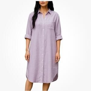 Grayson Size  3 The Hero Linen Button Down Midi Shirt Dress Light Lavender